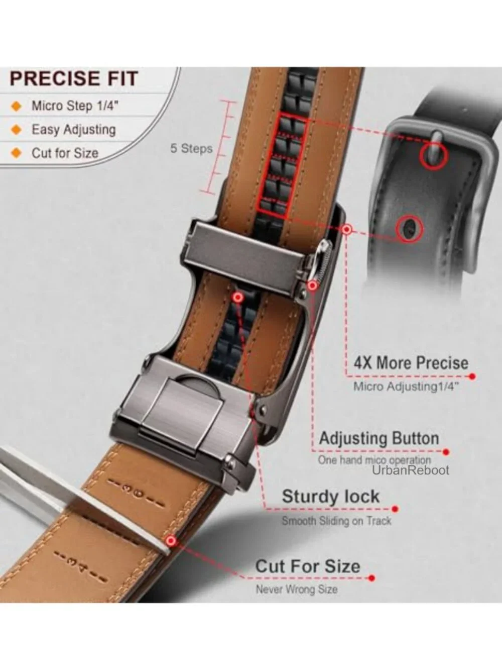 Men's Ratchet Leather Belt 2-Pack Trimmable 1 3/8
